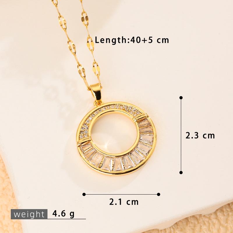Trendy Colorful Zirconia Donut Pendant Titanium Steel Necklace for Women