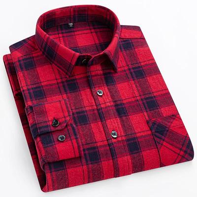 Plus Size Long Sleeve Fat Men Plaid Shirts Cotton Brushed Warm Soft Large Size 100kg To 150kg Suitable Casual Winter Autumn