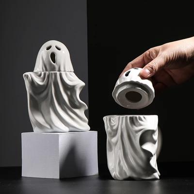 Dreidimensionale Keramiktasse Weiße Geistertasse mit Deckel Halloween-Geschenke Wasserbecher Kaffeetassen Milchbecher Frühstückstassen Teetasse