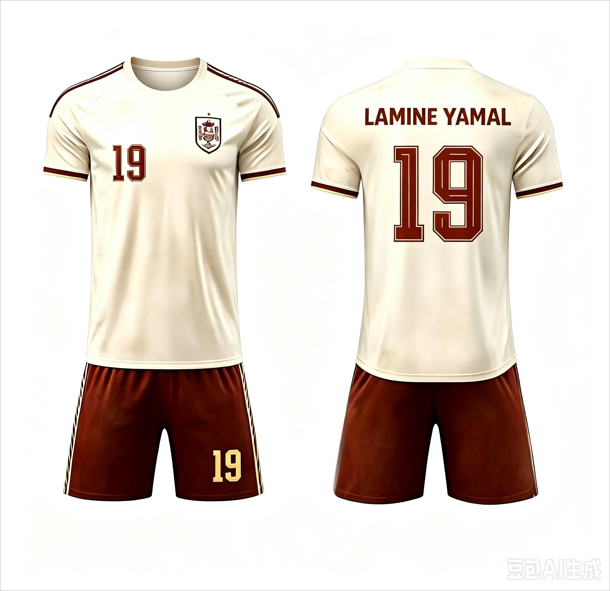 2026 Spezielles Yamal 19 Fußballtrikot-T-Shirt & Shorts Set, Einzelnes Oberteil erhältlich, Spanien Fans 2-teiliges Outfit Sommer für Männer Frauen Kinder 160 beige