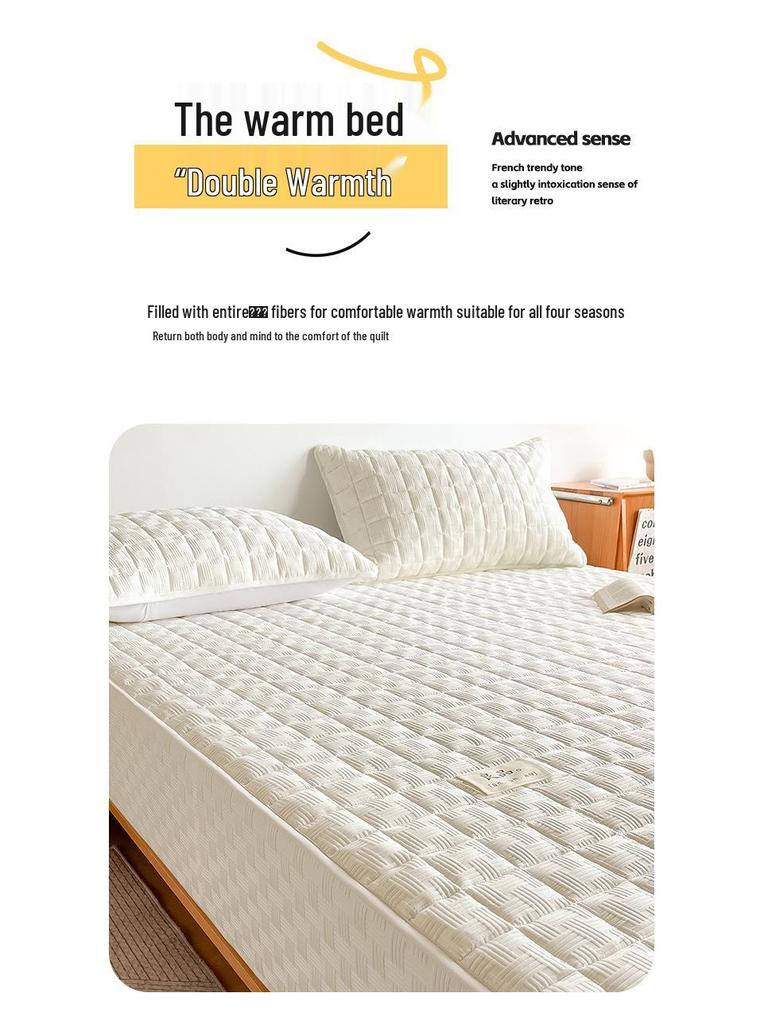 Soybean Fiber Waffle Jacquard Quilted Mattress Protector - Solid Color Bed Cover