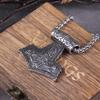 Nordische Wikinger Thor Hammer Mjolnir Halskette Edelstahlkette Wikinger Runen Amulett Vegvisir Anhänger Männerschmuck