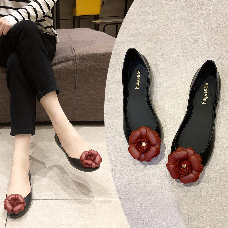 Sapatilhas de Gelatina Femininas - Sandálias Boca de Peixe com Design Floral, Transparentes, Vazadas, Boca Rasa, Tendência 2022