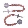 Saint Benedict Medal Prayer Pocket Rosary Catholic Brown Wood Beads With Saint Benedict Medal And Crucifix
