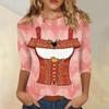 Women Casual Three Quarter Sleeve Oktoberfest Print Round Neck Shirt Lightweight Comfortable Fit Stylish Design