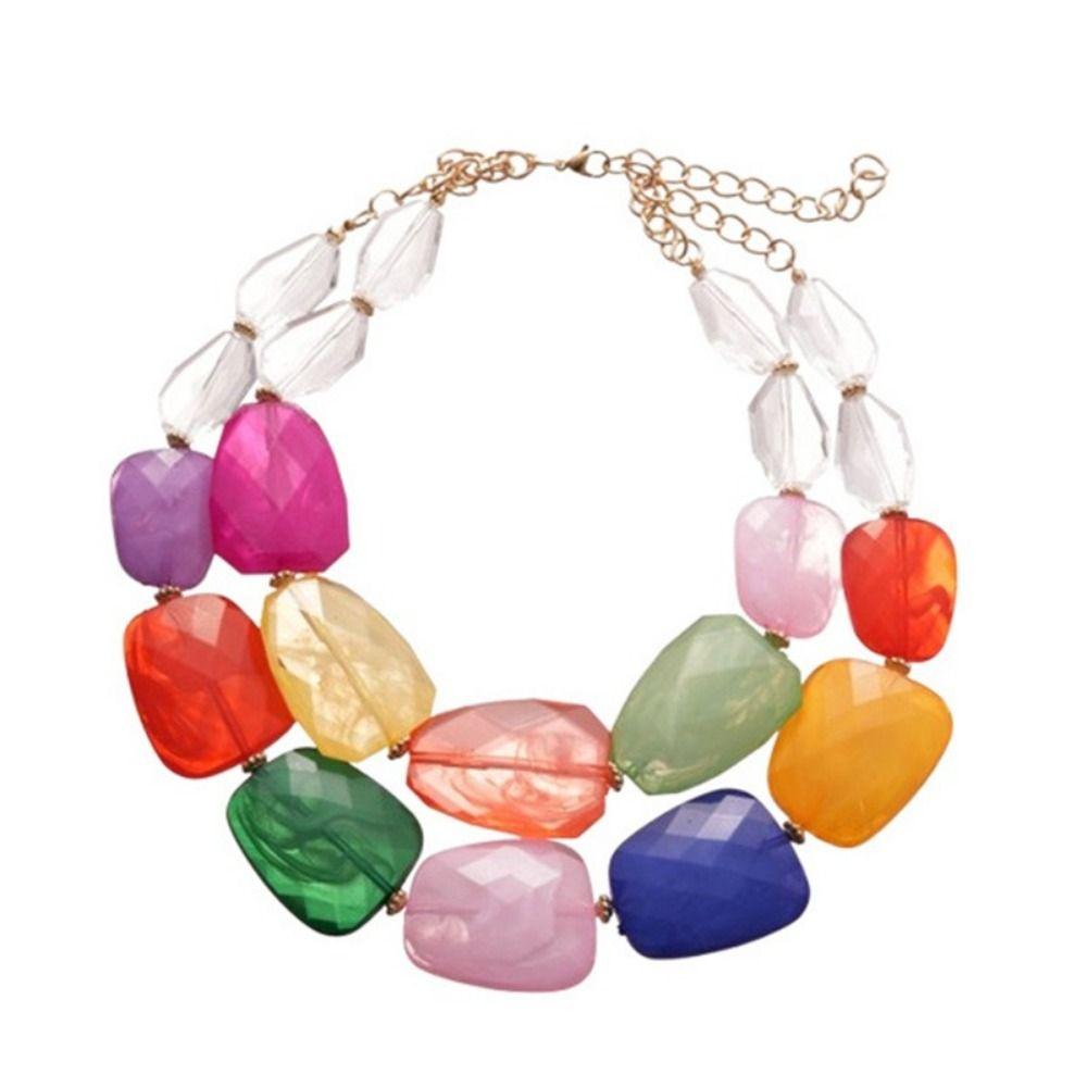 Irregular Acrylic Beaded Double-layer Necklace Exaggerated Clavicle Chain Beaded Necklace  Gift