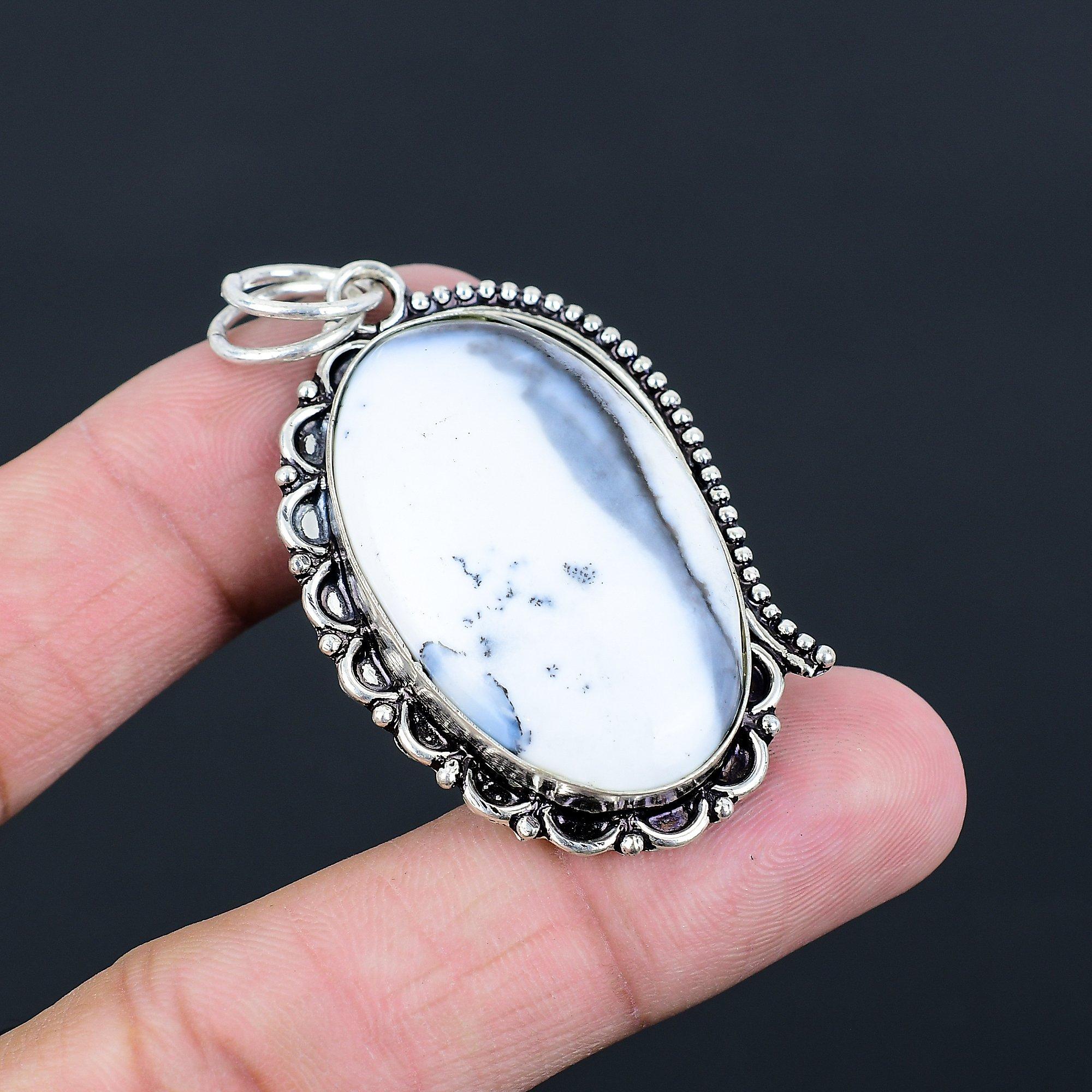 Daughters Day Sale Sterling Silver Natural Dendrite Opal Sister Pendant Jewelry
