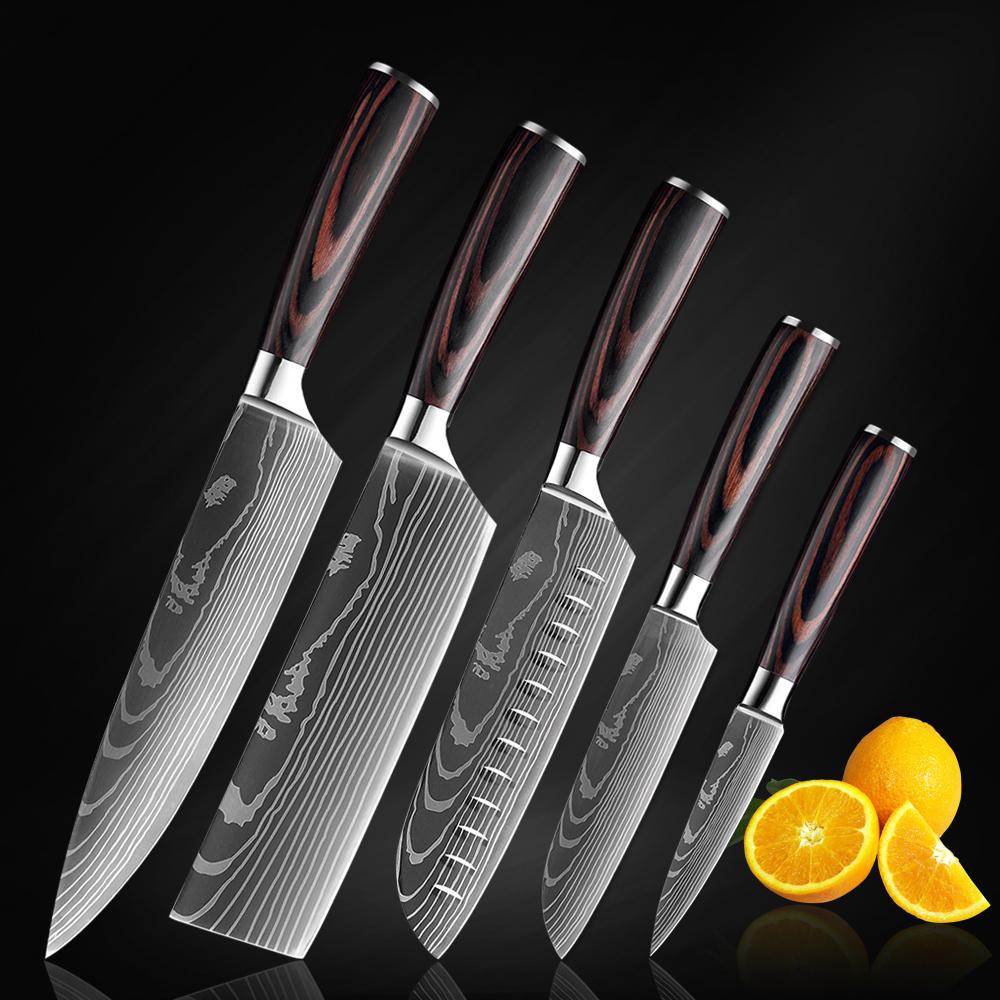 5Psc Stainless Steel Chef Knives Set Kitchen Knife Set Butcher Boning Knife Vegetable Knives Cutter