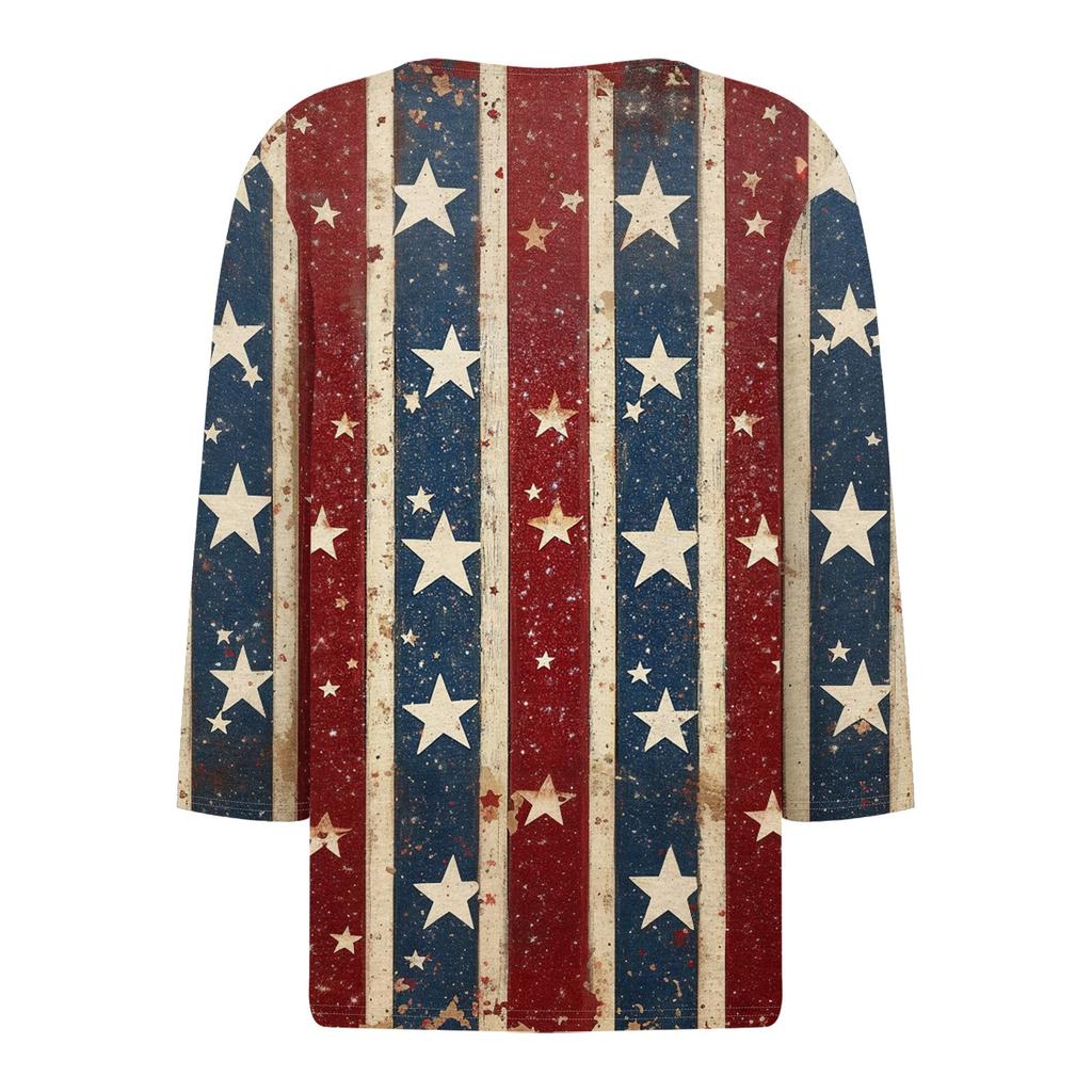 Damen T-Shirt mit Aufdruck, Knopfleiste, 3/4-Ärmel, modisch für den Alltag und das Wochenende, Basic, V-Ausschnitt, normales Oberteil