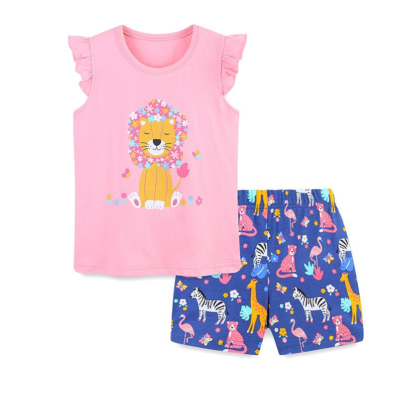 Cartoon Print Girls Cotton Short Sleeve Two-Piece Set - Summer Style 2Y