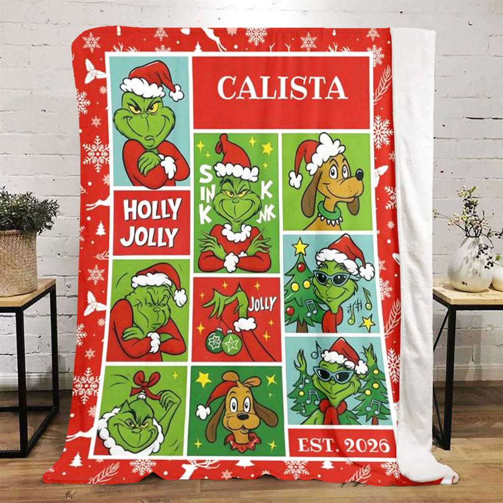 Christmas Gift Comedy Movie How the Grinch Stole Christmas Blanket Home Warming, Four Season Bed Decoration Sofa Cover Flannel Throwing Blanket K11