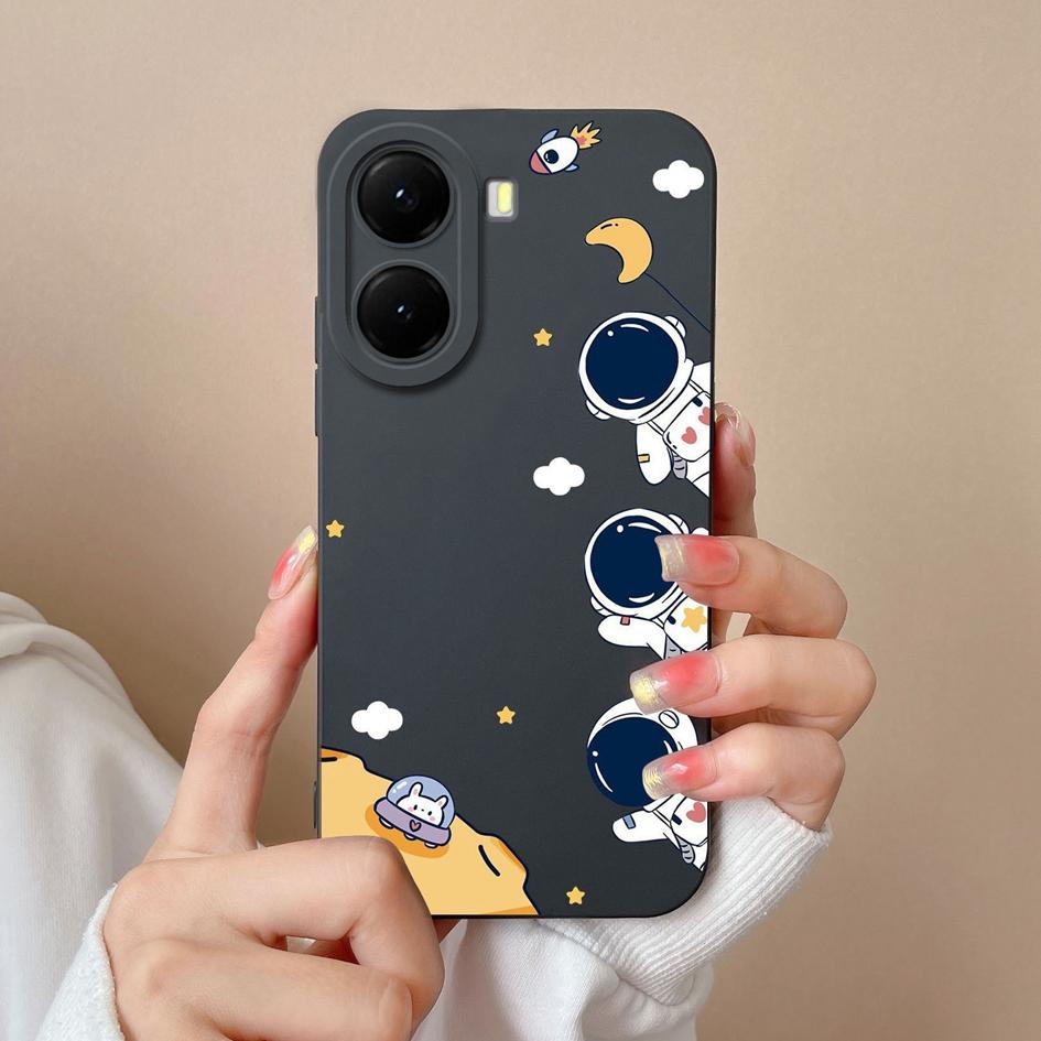 Krásný kreslený kryt s astronauty na telefon pro redmi 10 11 12 13 14C 14R měkký čtvercový tekutý silikonový protiskluzový kryt pro redmi 10 11 12 13 14C 14R