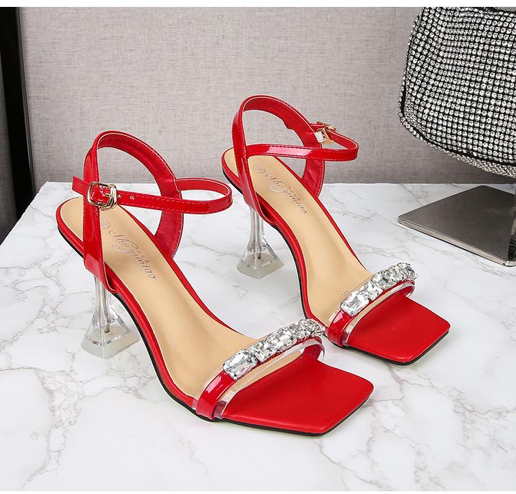 Rhinestone Shoes Stiletto Square Toe Strap Stiletto Slippers