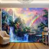 2D Dreamy Forest Waterfall Wall Tapestry Rainbow Sky Background Cloth for Home