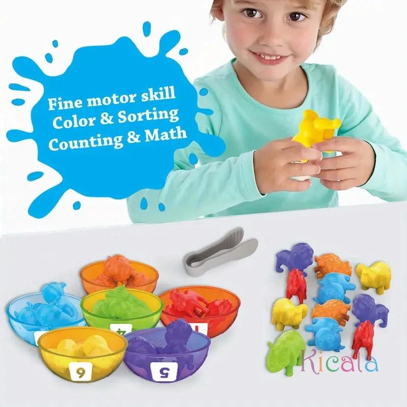 Counting Animal Toys Matching Games STEM Educational Learning Toy Color Sorting Stacking Bowl Sensory Toys Birthday Gift