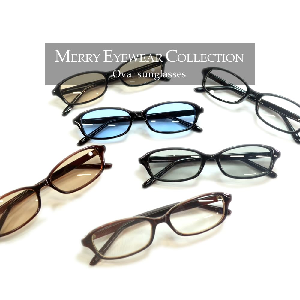 [MERRY PLEASURE] Sunglasses for Men and Women, Oval Shape, Tinted Lenses, Lightly Colored, BLACK×Lt.BLUE