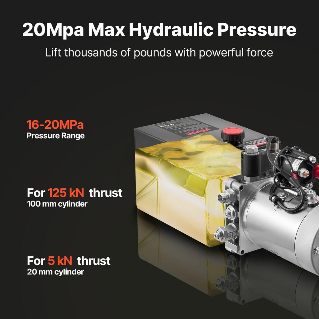 6 L Hydraulic Power Unit, Single Acting Dump Trailer Pump, 22 MPa Max Relief Pressure & 3.4 L/min Flow Rate, DC 12V Hydraulic Pump with Metal