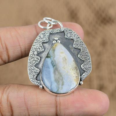 Natural Moss Agate Gemstone Indian Jewelry 925 Sterling Silver Pendant For Women