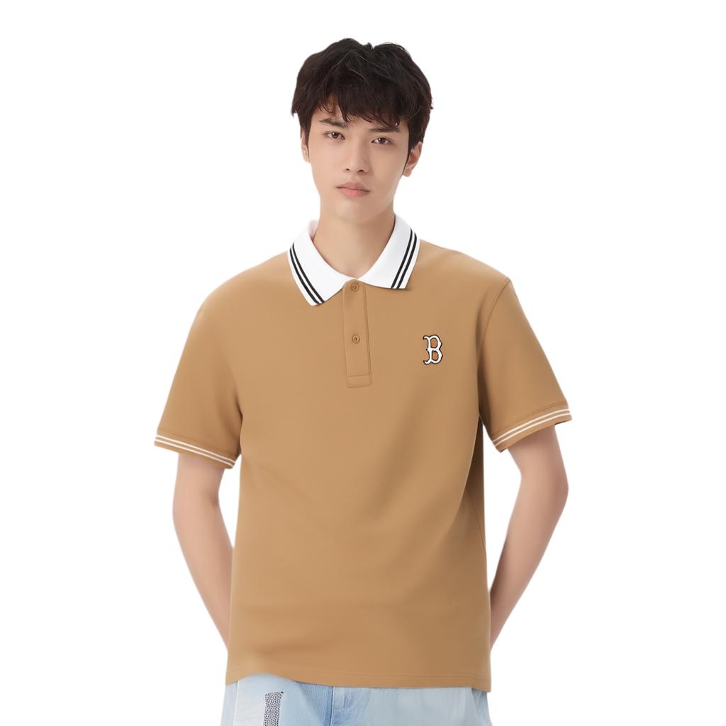 MLB Boston Red Sox Color Block Collegiate Striped Polo Shirt Unisex Polo Shirts Light-Camel 3APQB0243-43CAL