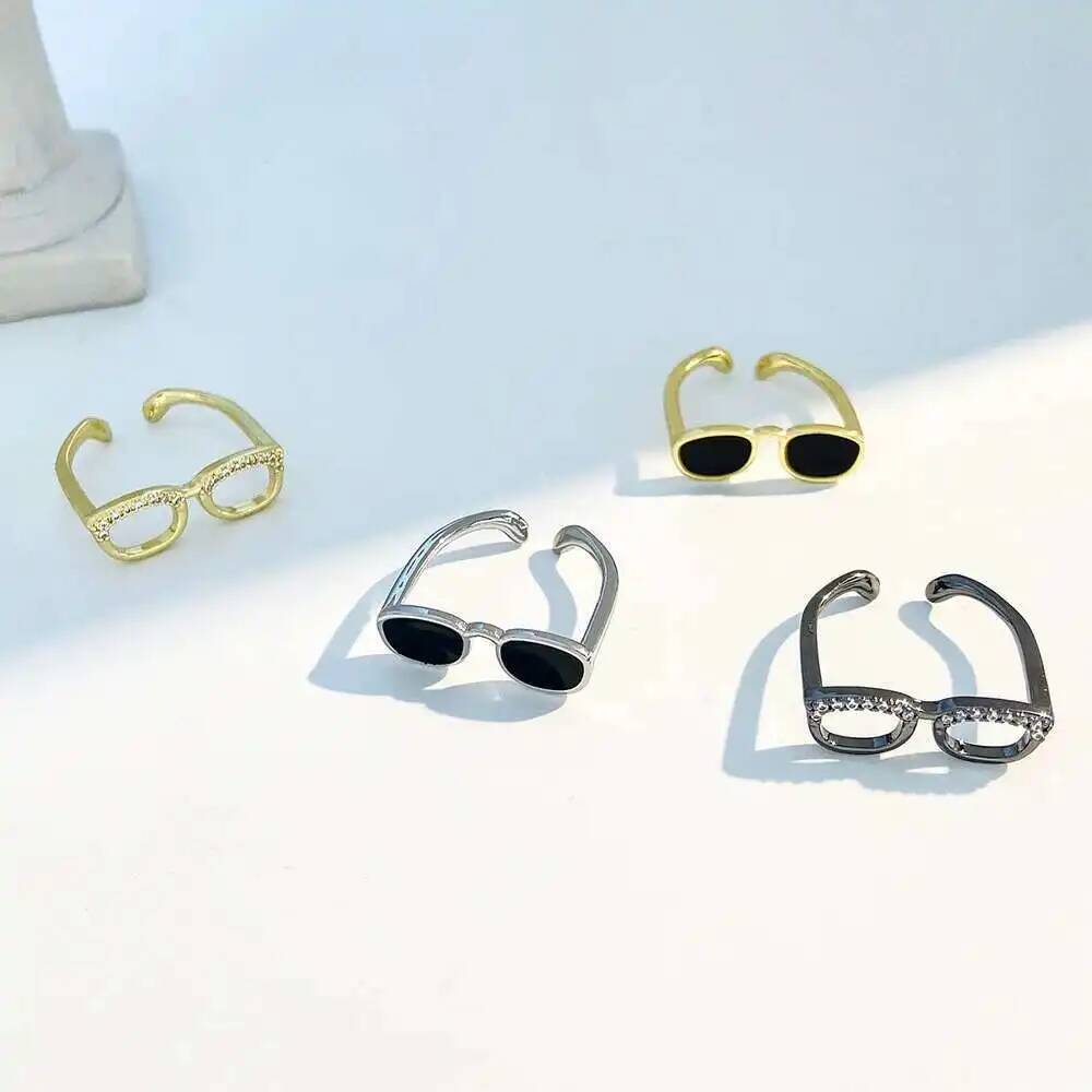 Personalized Creative Glasses Designer Opening Adjustable Index Finger Rings Couple's Ring Jewerly 2025 Fashion Funny Punk Ring