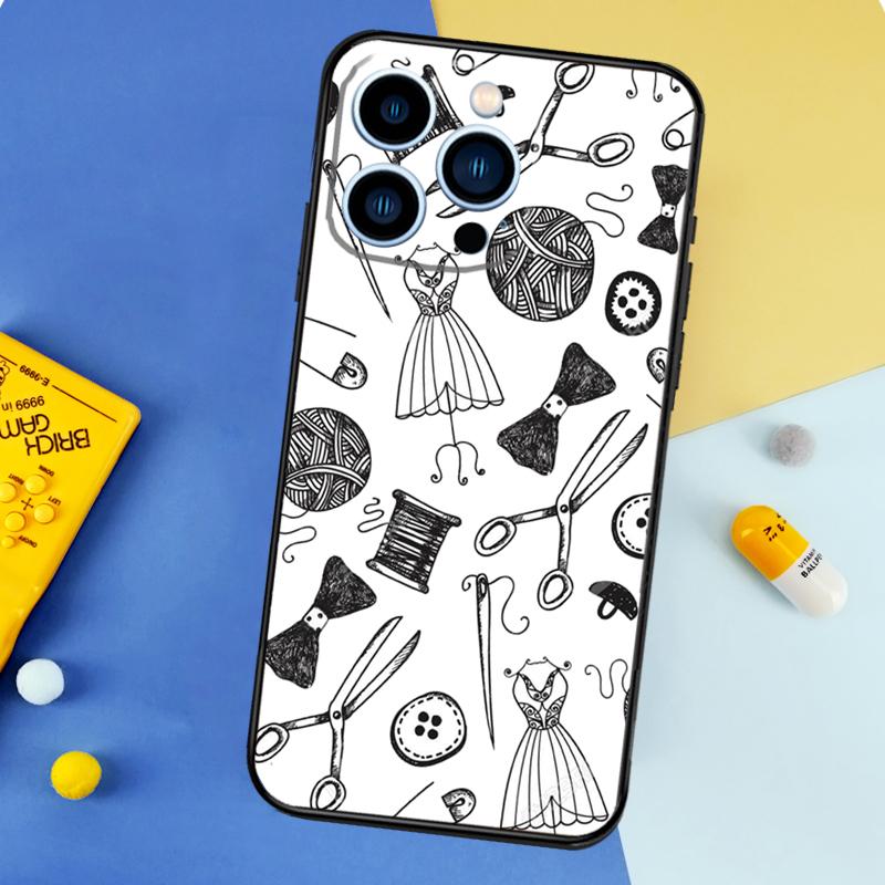 Sewing Scissors Buttons Phone Case For iPhone 17 16 15 14 12 11 13 Pro Max Mini 15 16 Plus 16e 17 Air Bumper Cover