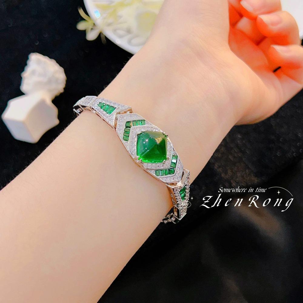 

Fanta Cut Sugar Loaf Light Luxury Gemstone Bracelet High Carbon Emerald Retro Royal Blue Diamond Women