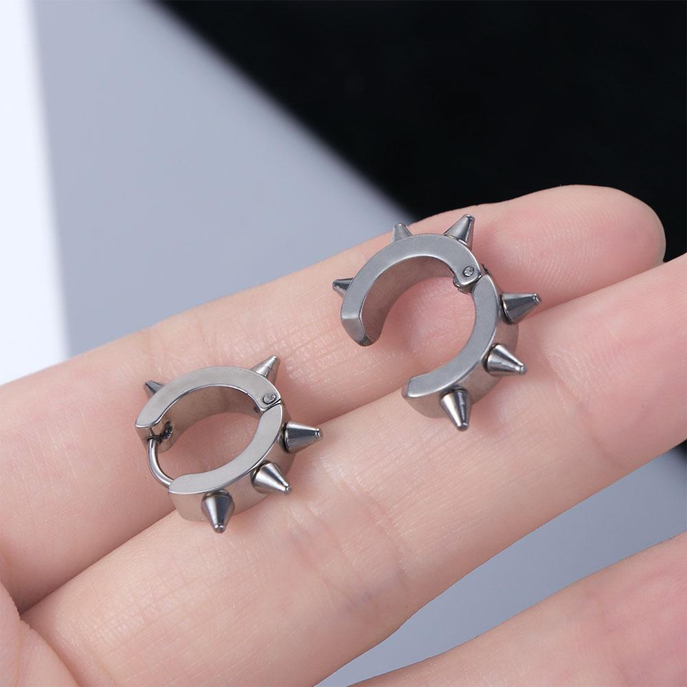 Cuff Spike Round Hoop Earrings Punk Rivets Ear Clip Clip Earrings Stud Earrings Women Men Earrings
