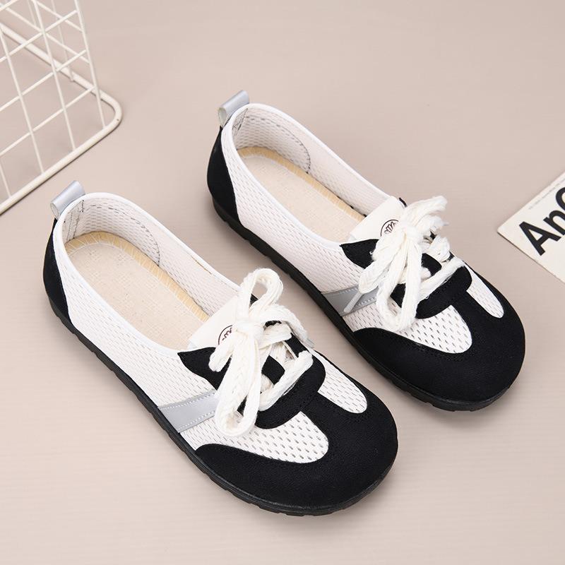 Sommer alte Pekinger Stoffschuhe Damen Einzelschuhe Mesh-Oberfläche flacher Ausschnitt bequem vielseitig sportlich Mutter