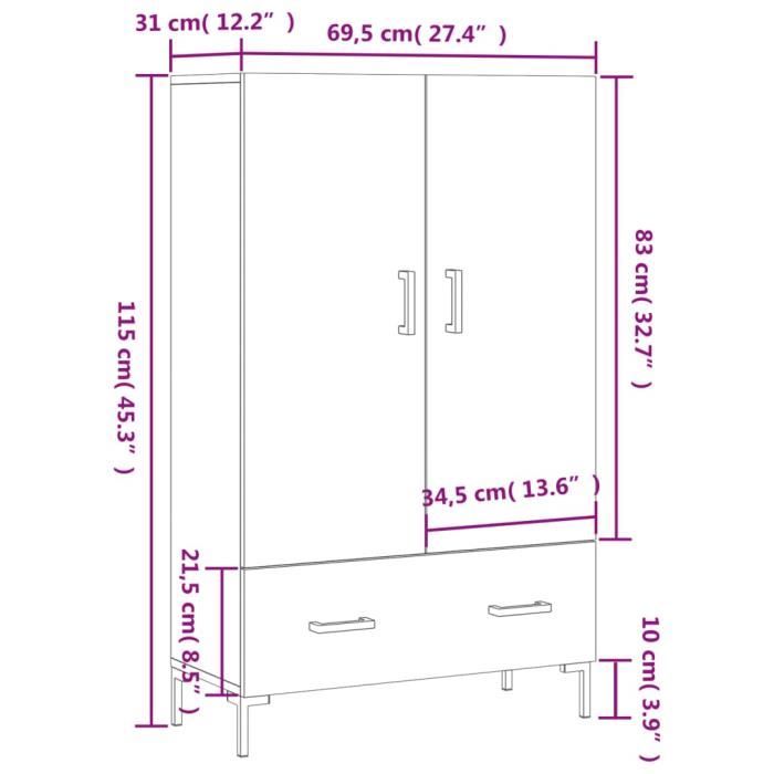 VidaXL Buffet haut chêne marron 69,5x31x115 cm bois d'ingénierie 828243