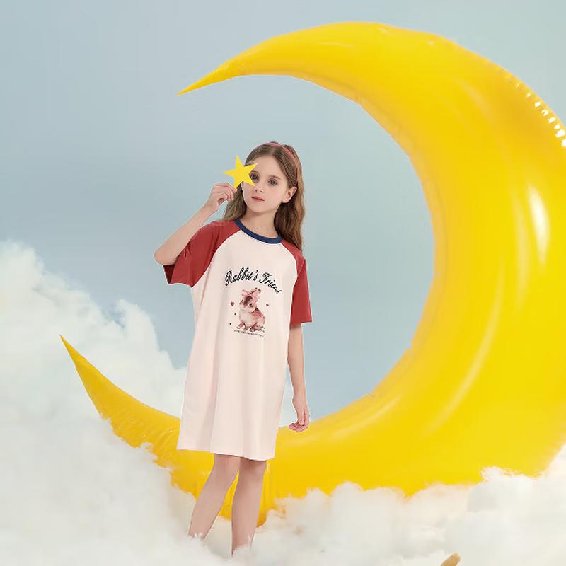 Yingbolun Girls  Short-Sleeve Cotton Sleep Dress 120