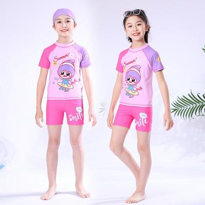 Korean Style Cartoon Girls' Quick-Dry Two-Piece Swimsuit for Kids