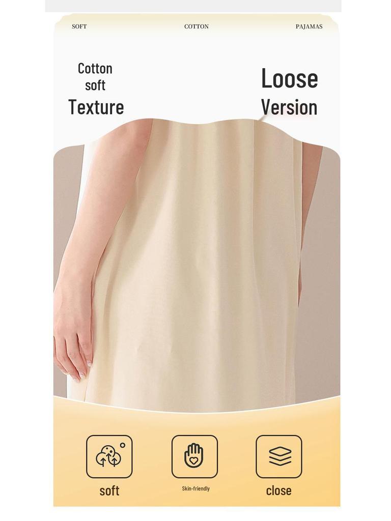 Summer Pure Cotton Sleeveless Nightgown for Girls, Plus Size Comfortable Loose Tank Dress