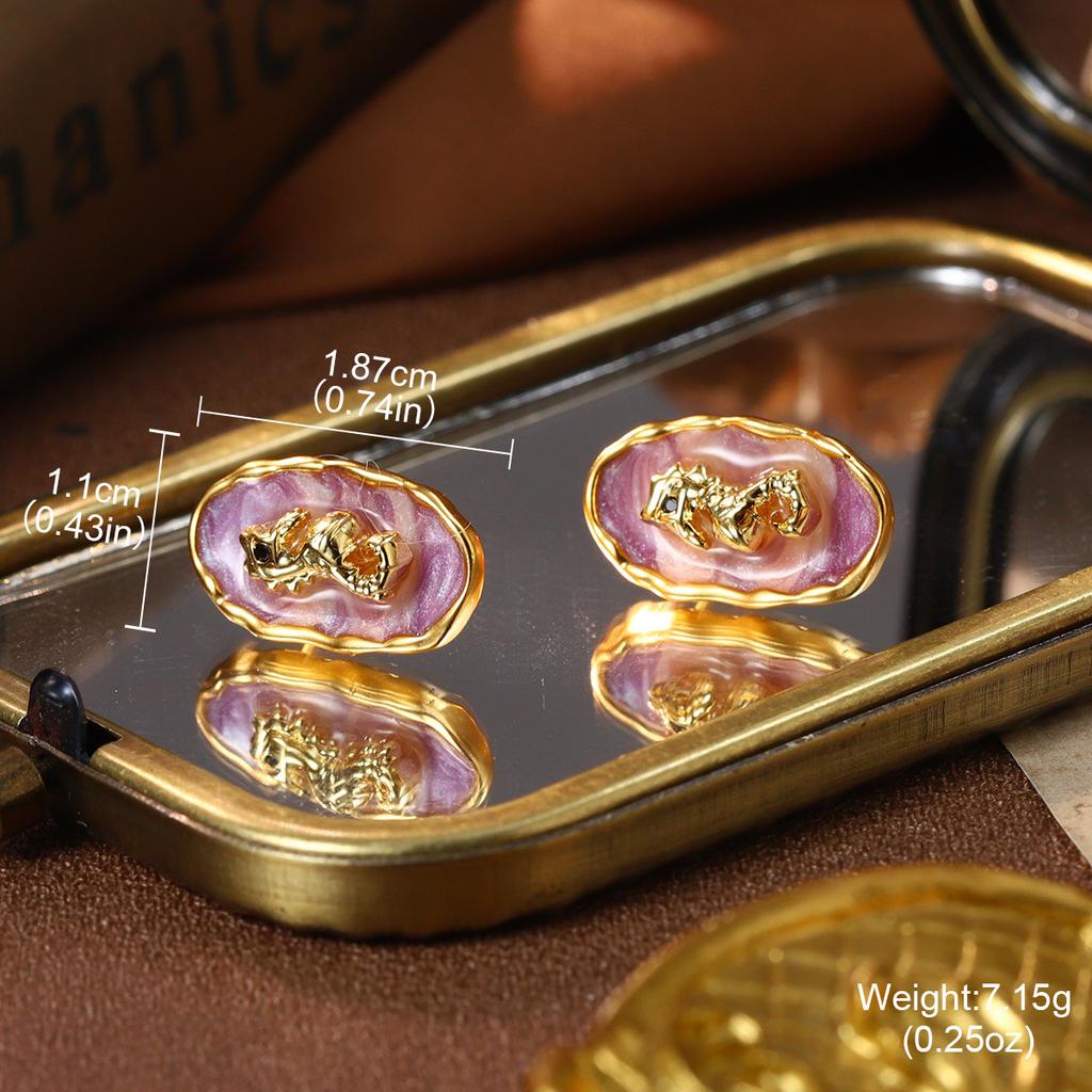 New Chinese Flower Earrings New Xia Baroque Pearl Oil Painting Series Love Enamel Stud Earrings High-end Earrings Women