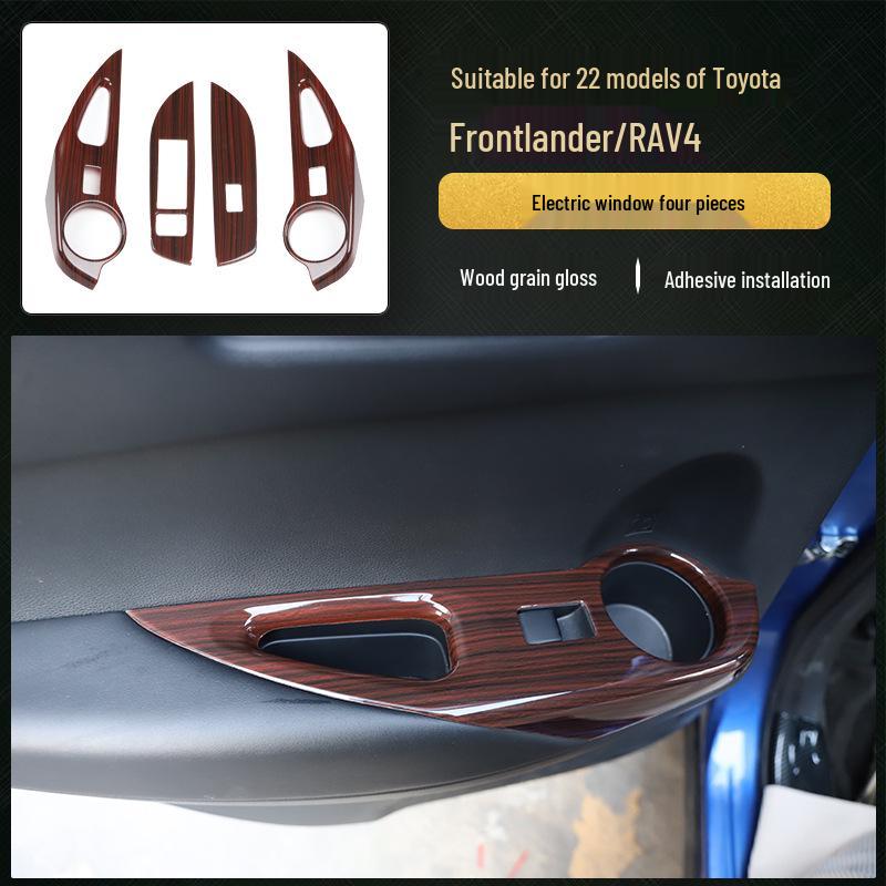 Rui Fang Carbon Fiber Interior Stickers: Fits 22 Models, Center Console Lift Panel, Peach Wood Design.