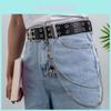 Punk-Stil Hüftgürtel für Damen mit Kettendekor und Nieten-Details Schwarzes Lederimitat
