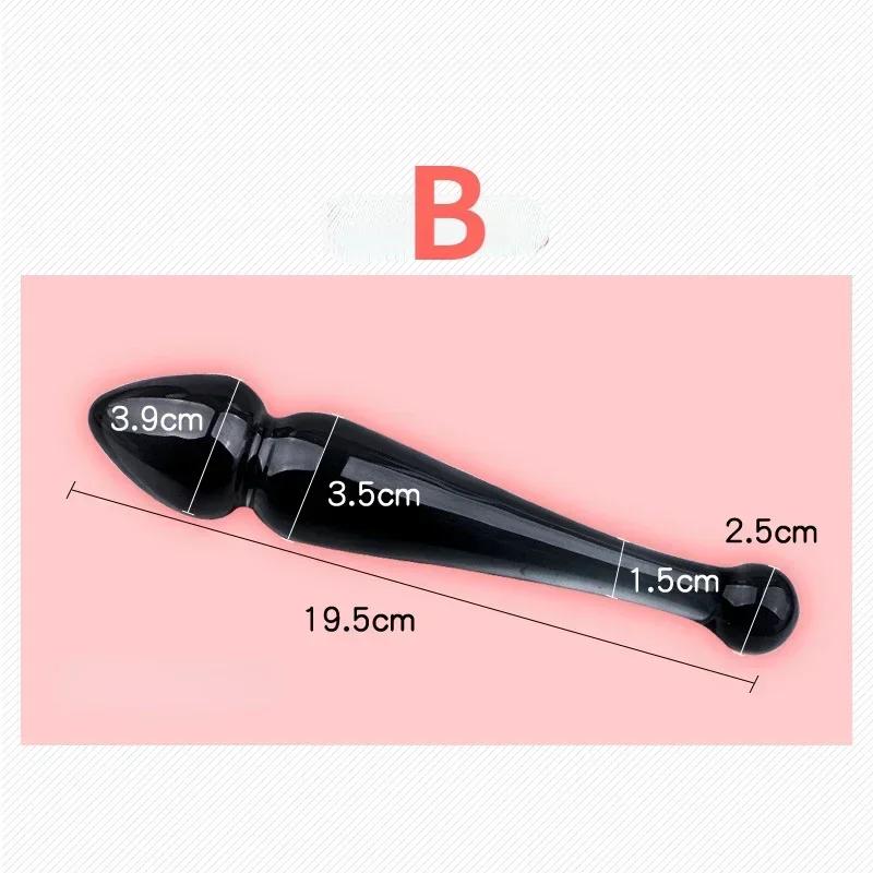 Black Crystal Glass Toys Dildo Anal Plug Gay Sex Toys Double Anal Beads For Men/Women Vaginal Anal Dilation Butt Plug