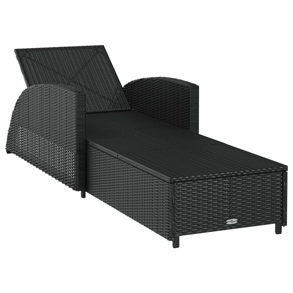 Sun Lounger with Cream Colored Cushion Poly Rattan in Black