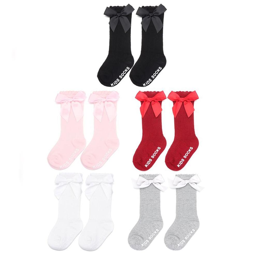 

Princess Socks Lace Non-slip Cotton Newborn Baby Girls Socks Knee High Long Infant Bow Socks