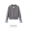 Jnleaog Autumn New Women clothes Western Style French style Design Fake Two Pieces Idle Style Sweater Knit Top