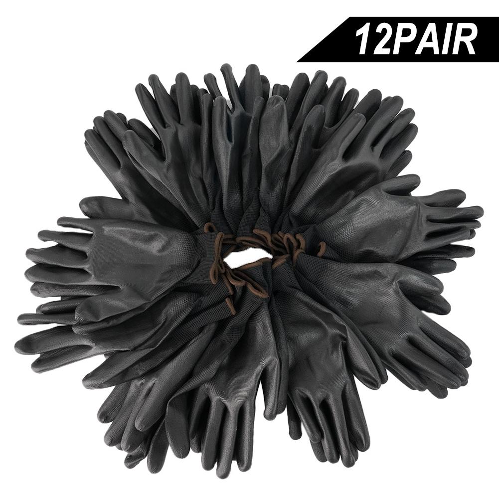 Work Gloves PU Coated Knit Cuffs Flexible Safety Hand Protect Antiskid