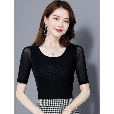 Summer Fashion Inner Mesh Base Shirt for Women Short-sleeved T-shirt Thin Gauze Dress Slim-fitting Small Shirt Top