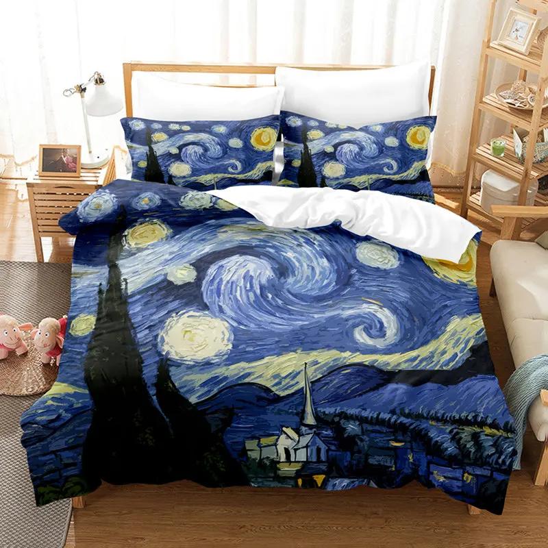 Starry Night Van Gogh Duvet Cover Set Queen SizeOil Painting Famous Modern Classic Sky Star ArtDecorative 3 Piece Bedding Set
