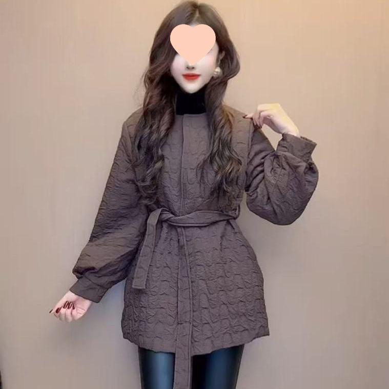 

Женская приталенная хлопковая куртка с поясом - средней длины, осень/зима 2025, корейский стиль S (Recommended for up to 40 kg) кофейный