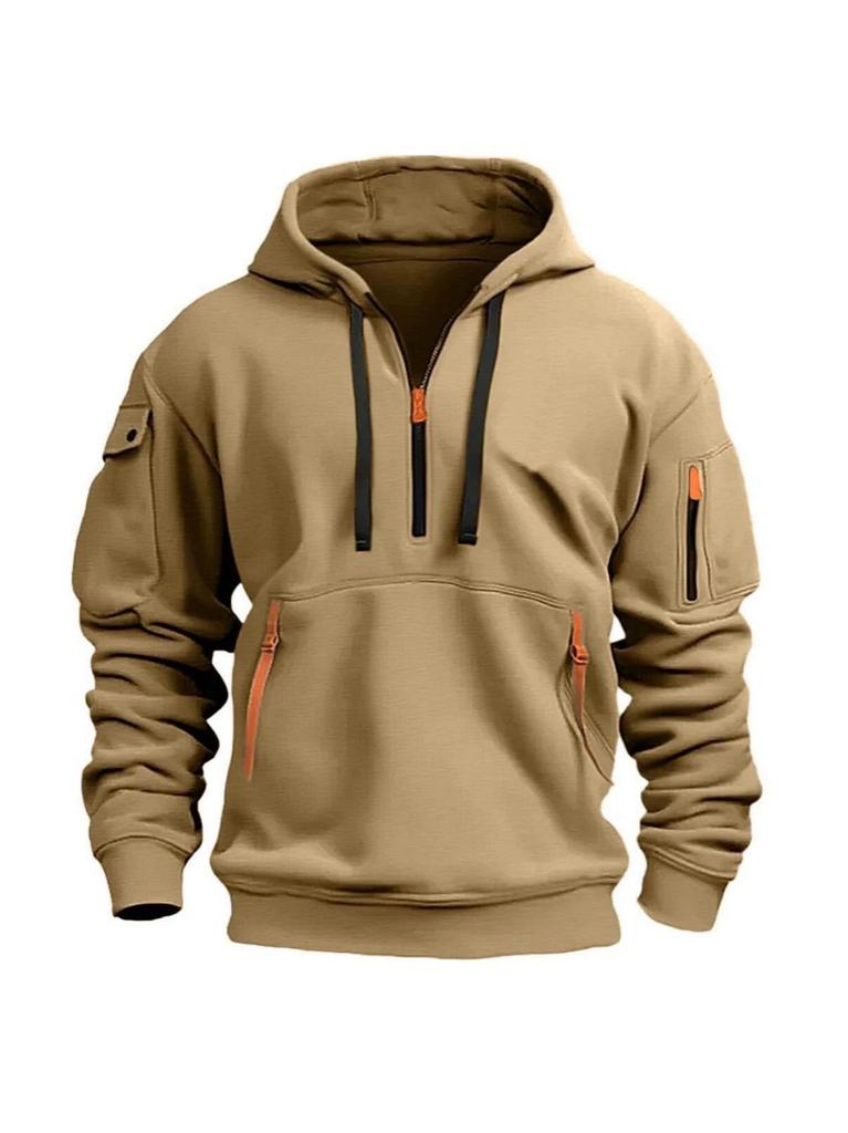 Men's European Spring/Autumn Zip-Up Multi-Pocket Hoodie Jacket