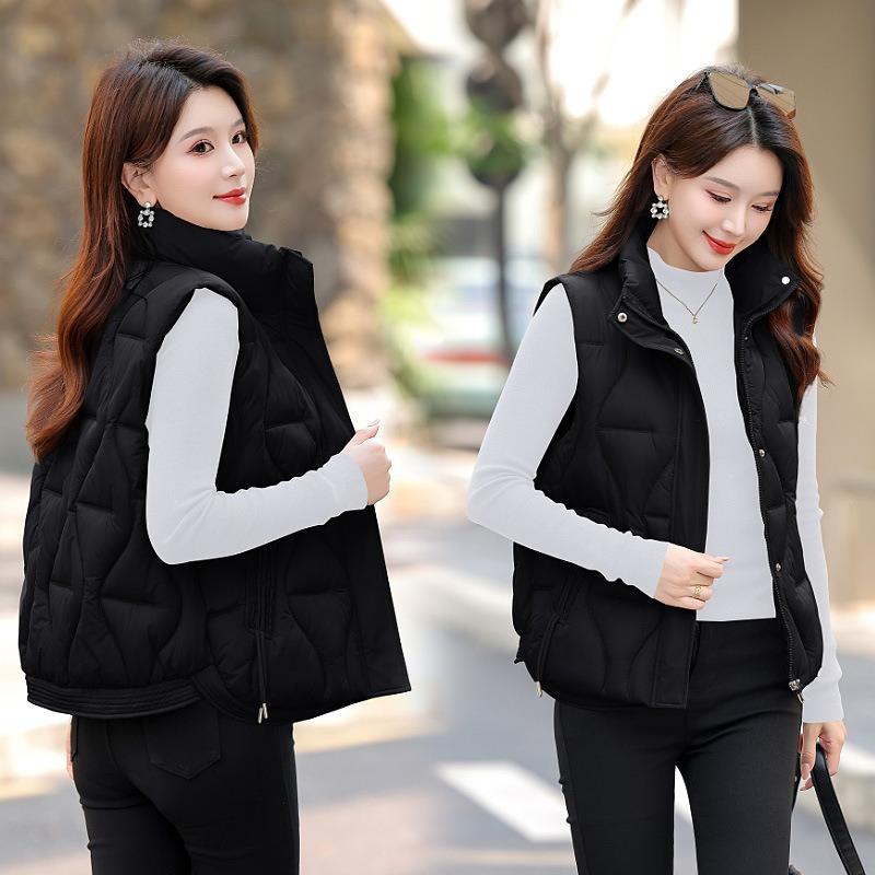 Autumn and winter new vest women's loose stand-up collar thickened down cotton jacket vest cotton vest outer wear
