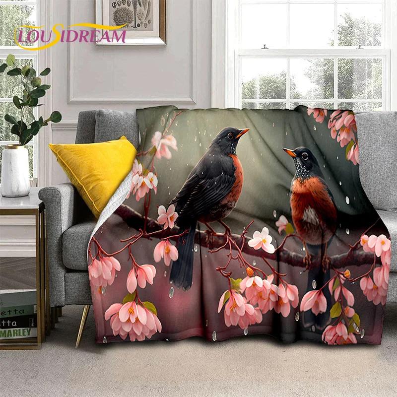 Niedliche Traumvögel Papagei Pfau Cartoon Weiche Flanelldecke für Bett Schlafzimmer Sofa Picknick, Tagesdecke für Draußen Freizeit Geschenk