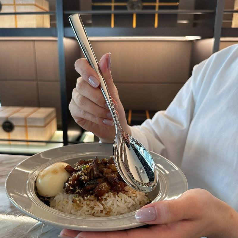 Heavy-Duty Stainless Steel Rice and Soup Spoon with Long Handle and Thickened Large Head