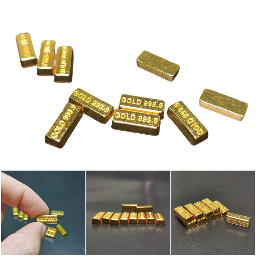 Pack of 10 Miniature Gold Bar Replicas for 1/12 Scale Dollhouse Scenes Metal Collectible Decorations