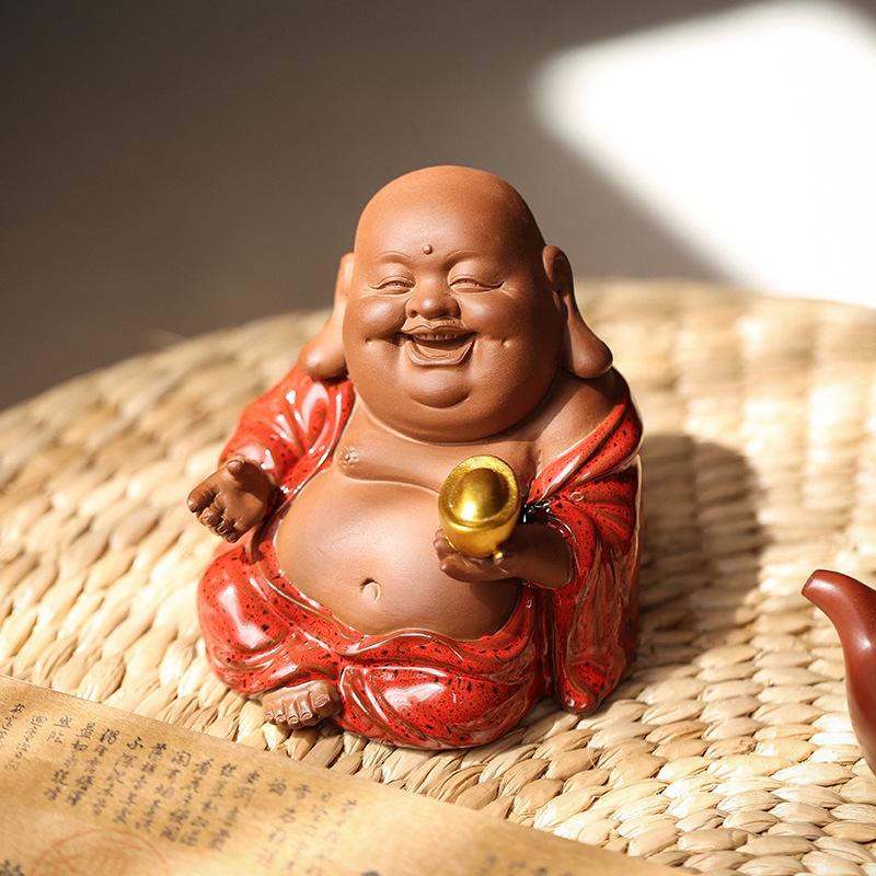 Dekorationen im chinesischen Zen-Stil aus lila Ton, Maitreya-Buddha, Wohnzimmer, Veranda, zur Befestigung im Auto, Handwerk für Tee-Sets