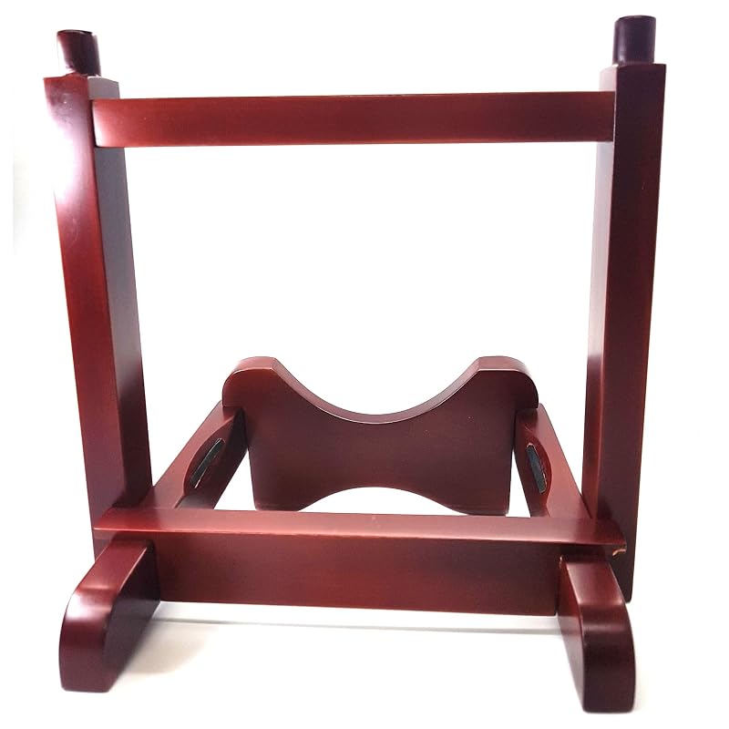 Okinawa sanshin folding stand, reddish-brown, with family crest, wooden stand, includes original sticker.